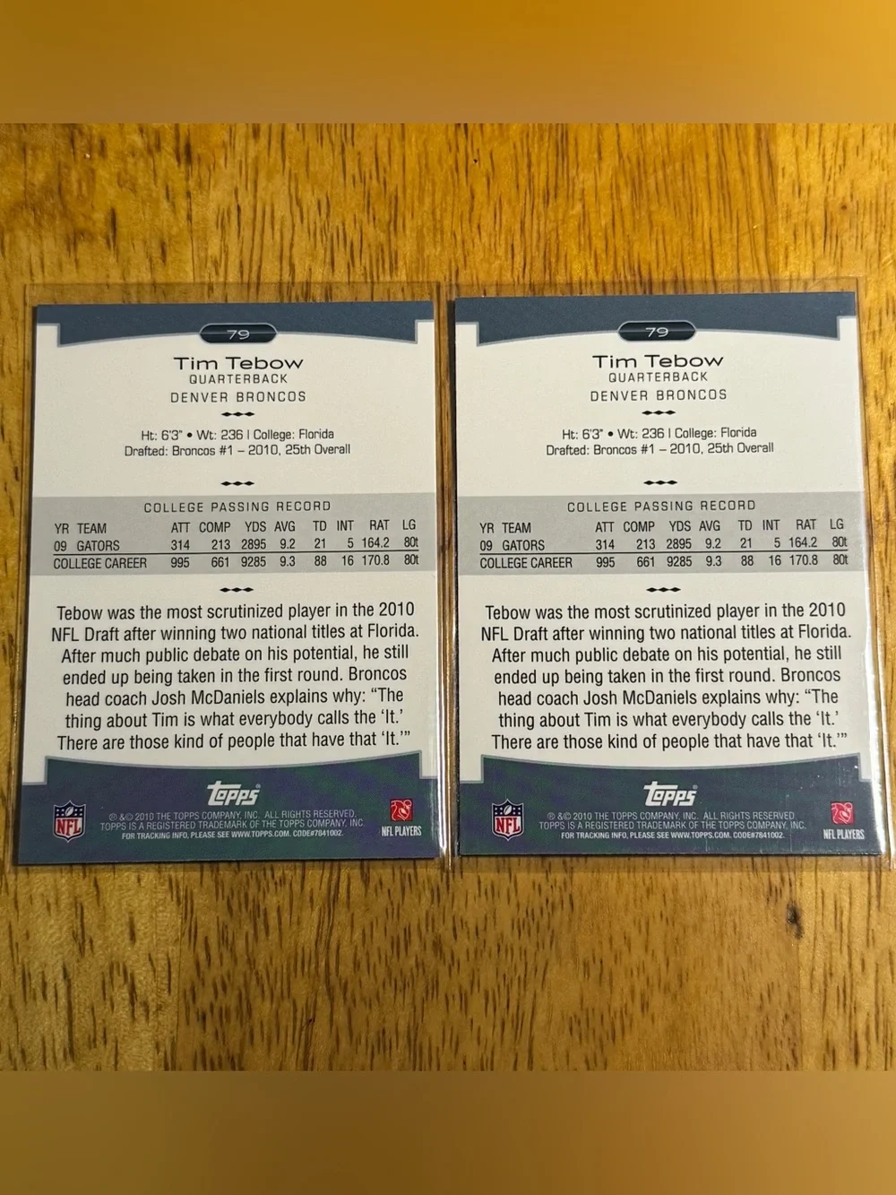 Tim Tebow Rookie Cards Topps Platinum (lot of 2)